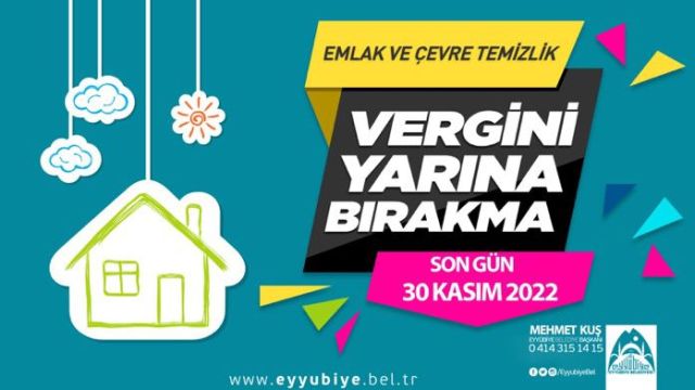 EYYÜBİYE BELEDİYESİ’NDEN EMLAK VE ÇEVRE TEMİZLİK VERGİSİ DUYURUSU