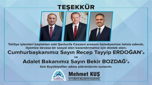 Başkan Kuş, Cumhurbaşkanı Erdoğan ve Bakan Bozdağ’a teşekkür etti