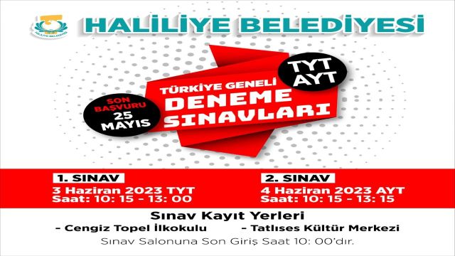 Haliliye’de gençlere ücretsiz deneme sınavı Başvurular için son gün yarın