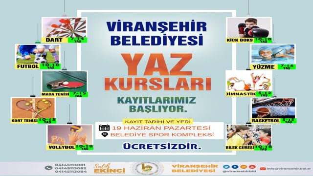 VİRANŞEHİR BELEDİYESİ’NİN YAZ KURSLARI BAŞLIYOR