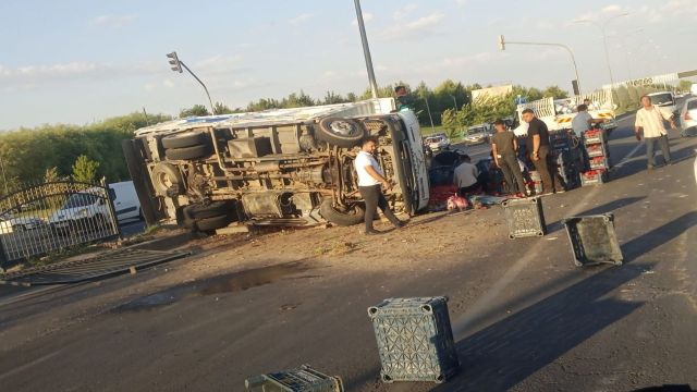 URFA'DA DOMATES YÜKLÜ KAMYON DEVRİLDİ!